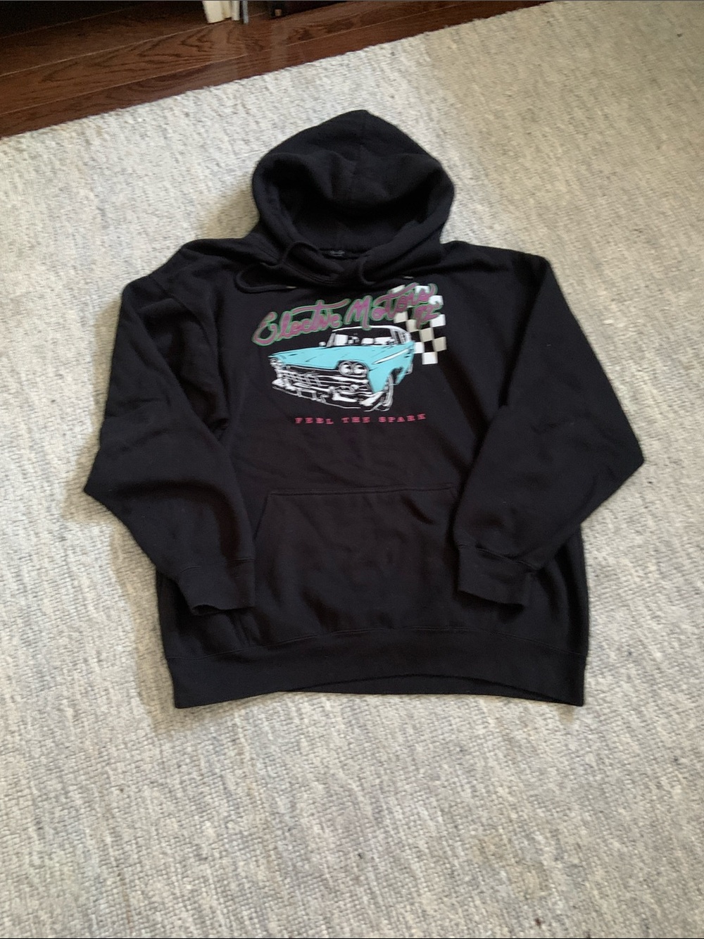 John Galt pullover Graphic Hoodie Sweatshirt with Teal Car Print. One size